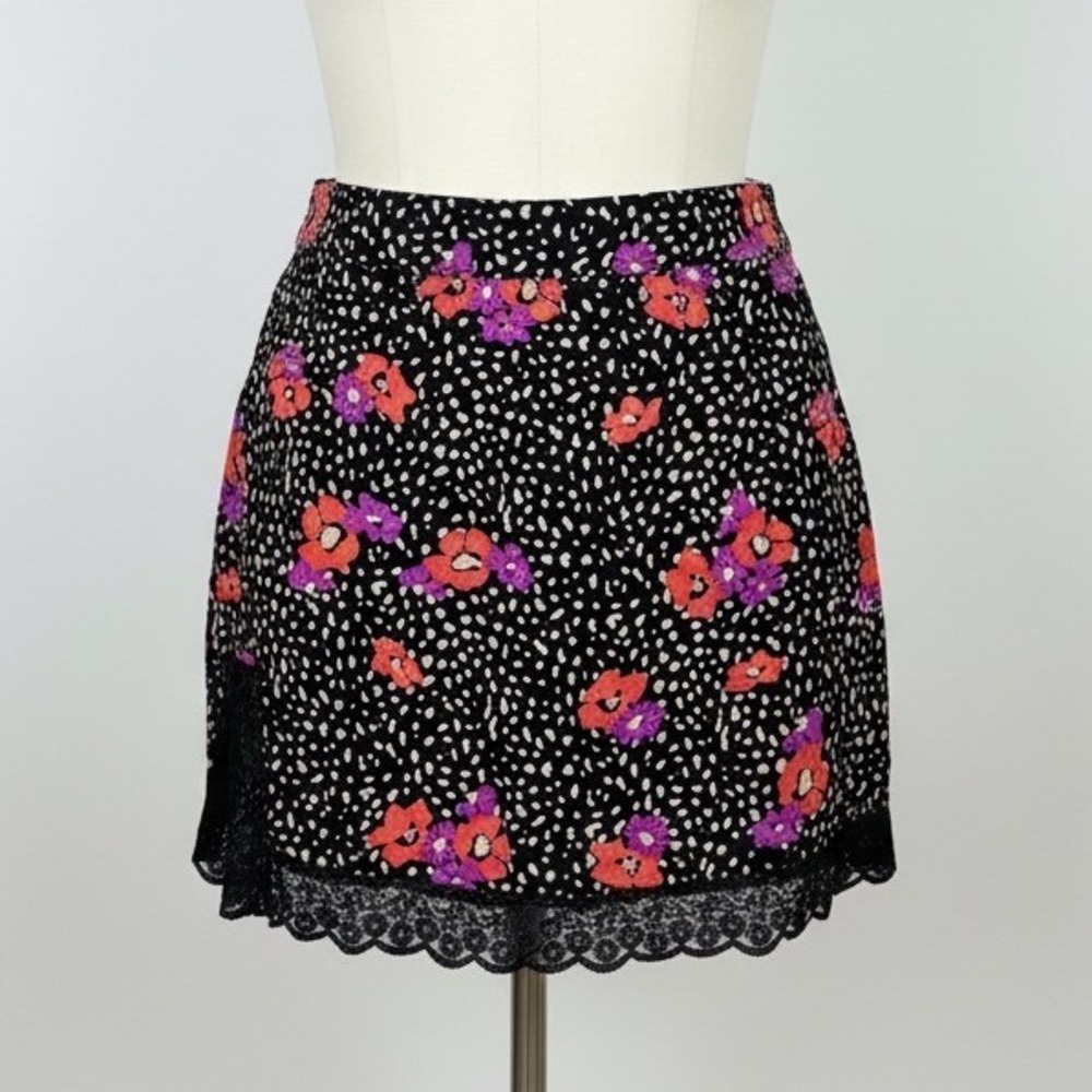 Urban Outfitters Lucy Lace Slip Mini Skirt Small Petite Black Floral Sexy